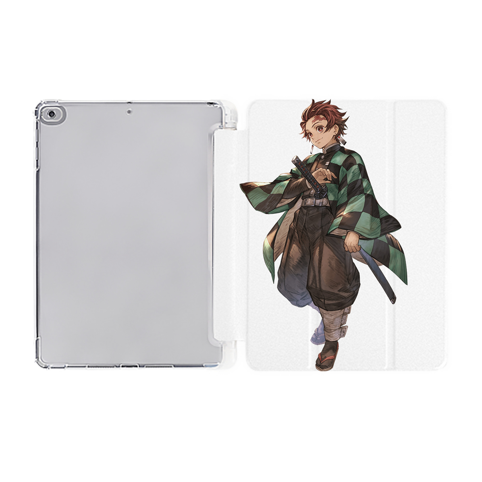（画像用） 鬼滅の刃 竈門 炭治郎／かまど たんじろう Kamado Tanjirou IPad ケース ペン収納付き 三つ折りスタンド PUレザー×シリコン 対応機種9.5/10.5/10.9インチ